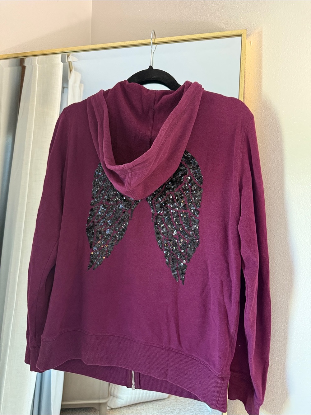 🪽👼Rare 👼🪽Victoria's Secret Angel Wing Sequin Hoodie Y2K Black Orchid Burgundy - Picture 5 of 8